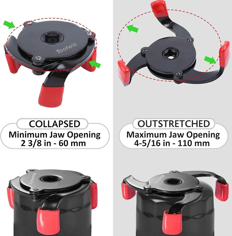 Toolwiz Universal Oil Filter Wrench 3 Jaw Adjustable Oil Filter Removal Tool One Way Change Tool Removing from 2-3/8'' to 3-7/8'' 60mm - 98mm - Image 3